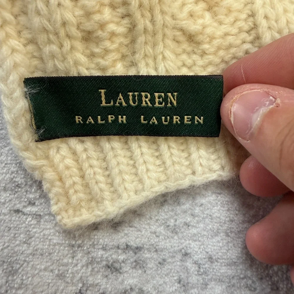VTG Ralph Lauren Cable Knit Scarf Cream Fisherman Wool Angora Old Money Layer